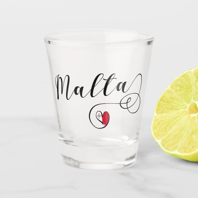 Heart Malta Flag, Maltese Shot Glass (Front)