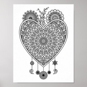 Heart Mandala Adult Coloring Doodle Color This Poster