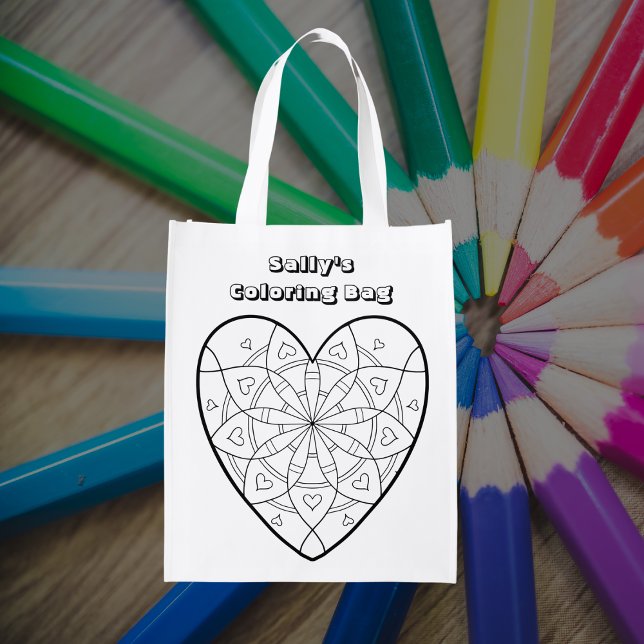 Heart Mandala Custom Text Coloring Bag (Creator Uploaded)
