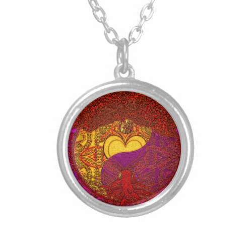 Heart Mandala in Red Silver Plated Necklace