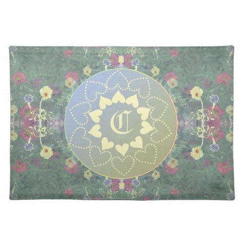 Heart Mandala Monogrammed Puerto Madero Wildflower Cloth Placemat