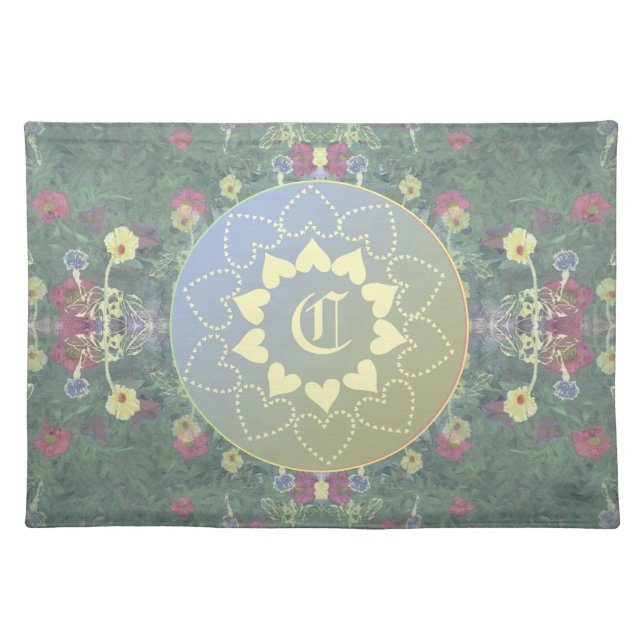 Heart Mandala Monogrammed Puerto Madero Wildflower Cloth Placemat (Front)