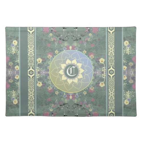 Heart Mandala Monogrammed Verticle Wildflower Cloth Placemat