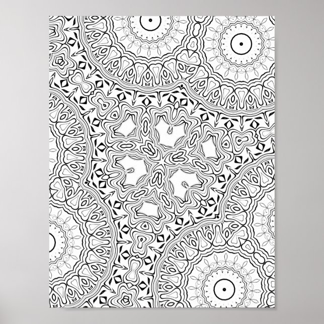 Heart Mandala Pattern Coloring Page Detailed Art Poster (Front)