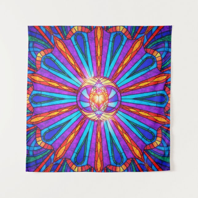 Heart Mandala Stained Glass - Wall Tapestry (Front)