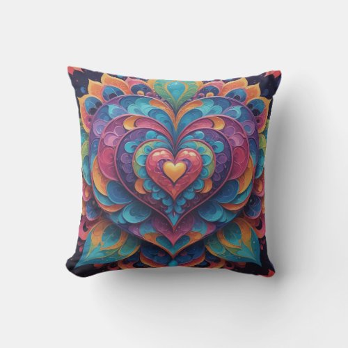 Heart Mandala Throw Pillow