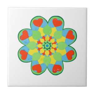 Heart Mandala Watercolor Ceramic Tile