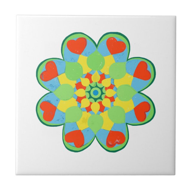 Heart Mandala Watercolor Ceramic Tile (Front)