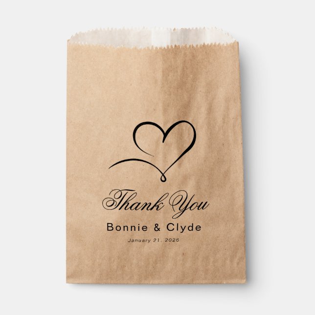 Heart Mark Elegant Wedding Guest Thank You Favor Bag (Front)