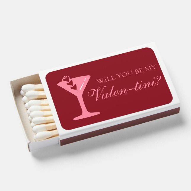 Heart Martini Valentine's Day Funny Red and Pink  Matchboxes (Front Open)
