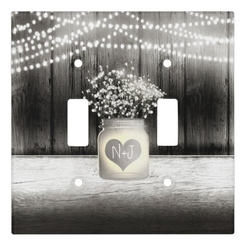 Heart Mason Jar  Babys Breath Rustic Farmhouse Light Switch Cover