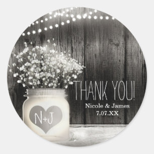 Heart Mason Jar & Baby's Breath Rustic Wedding Classic Round Sticker