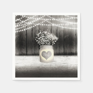 Heart Mason Jar & Baby's Breath Rustic Wedding Napkins