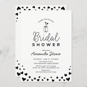 Heart & Mason Jar Chic Black Bridal Shower Invitation