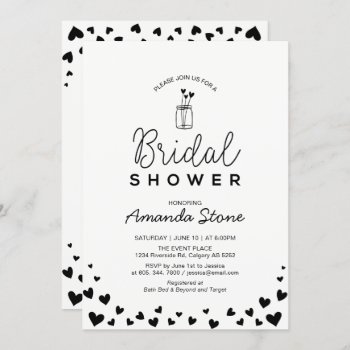 Heart & Mason Jar Chic Black Bridal Shower Invitation by BaraBomWedding at Zazzle
