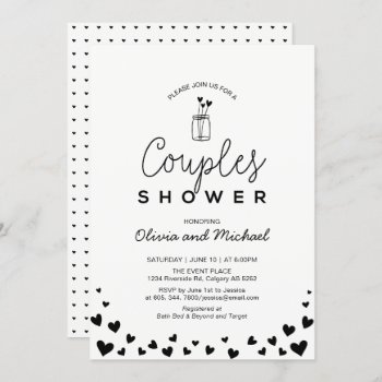 Heart  Mason Jar_chic Black Couples Wedding Shower Invitation by BaraBomWedding at Zazzle