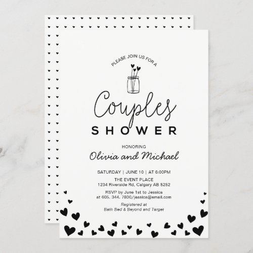 Heart Mason Jar_Chic Black Couples Wedding Shower Invitation