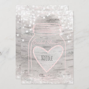 Heart Mason Jar & Lights Birch Bridal Shower Invitation