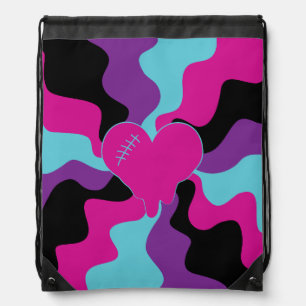 Heart Melt - Pink, Purple, Blue and Black Drawstring Bag