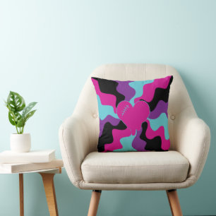 Heart Melt - Pink, Purple, Blue and Black Throw Pillow