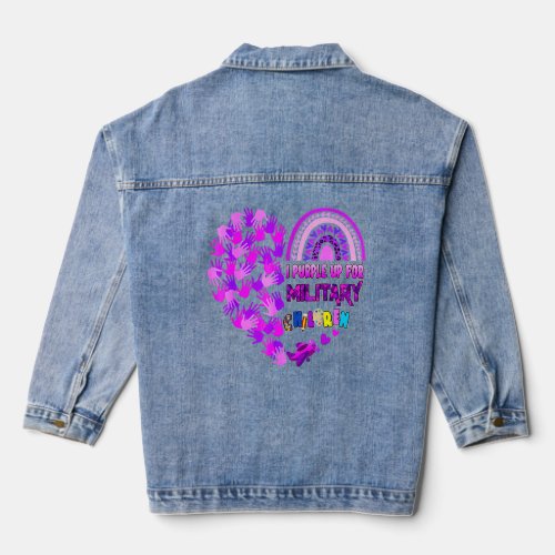 Heart Military Child Month Purple Up For Military  Denim Jacket
