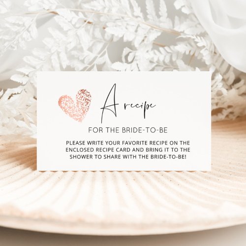 Heart minimalist recipe for the bride to be enclosure card