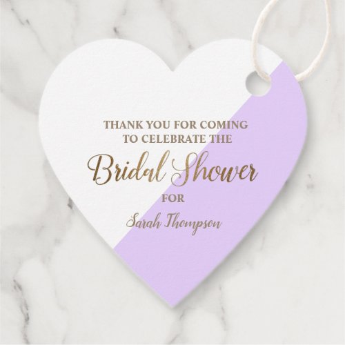 Heart Modern Personalize purple Gold Bridal Shower Favor Tags