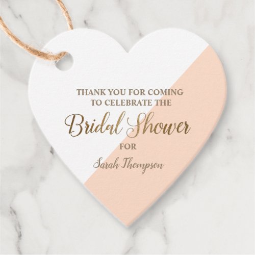 Heart Modern Personalized Peach Fuzz Bridal Shower Favor Tags