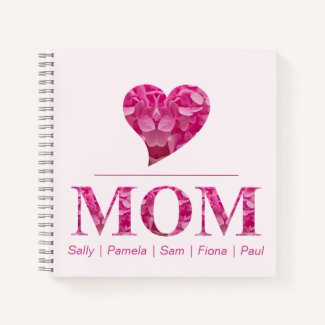 Heart MOM Pink Floral Letters Personalized Names