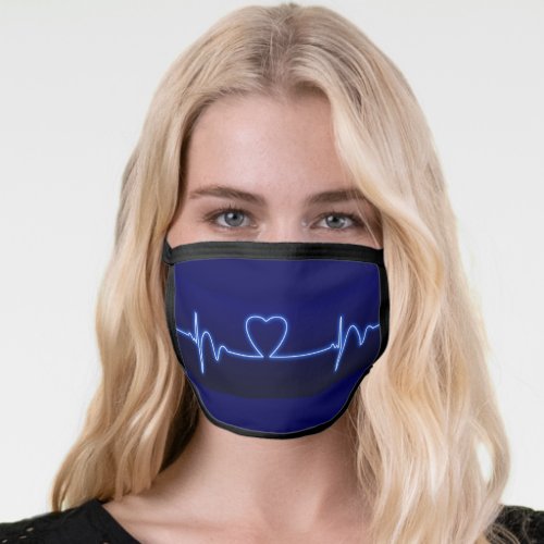 Heart Monitor Heartbeat Blue neon look Face Mask