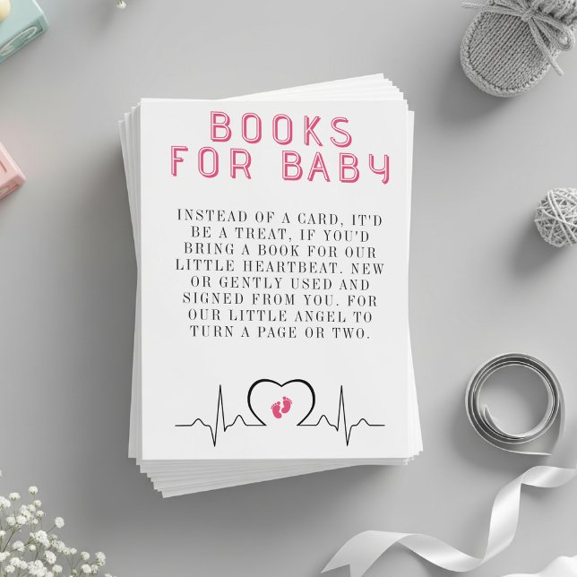 Heart Monitor Pink Baby Shower Book Request Enclosure Card (Creator Uploaded)