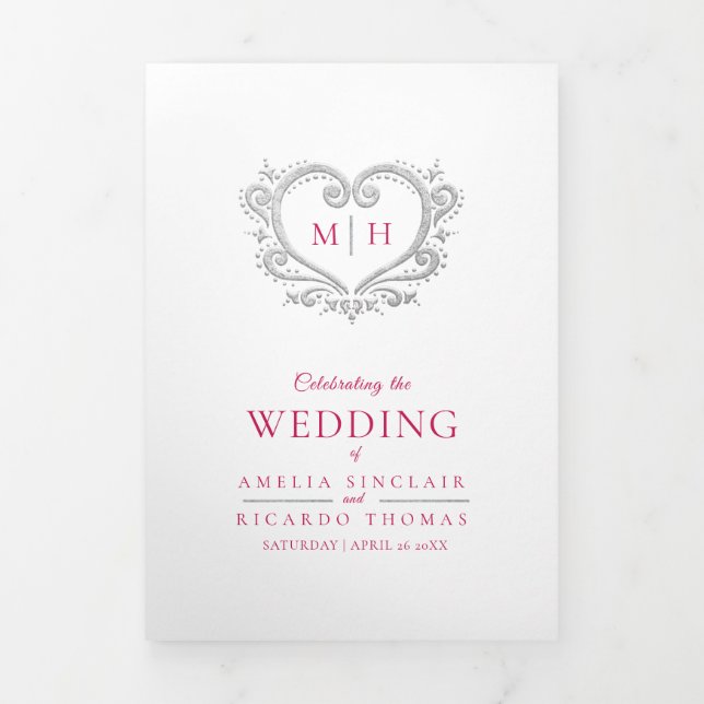 Heart monogram art photo wedding program (Cover)