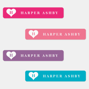Heart Monogram Colorful Waterproof Name Labels