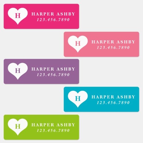 Heart Monogram Colorful Waterproof Name Labels
