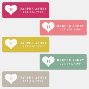 Heart Monogram Colorful Waterproof Name Labels