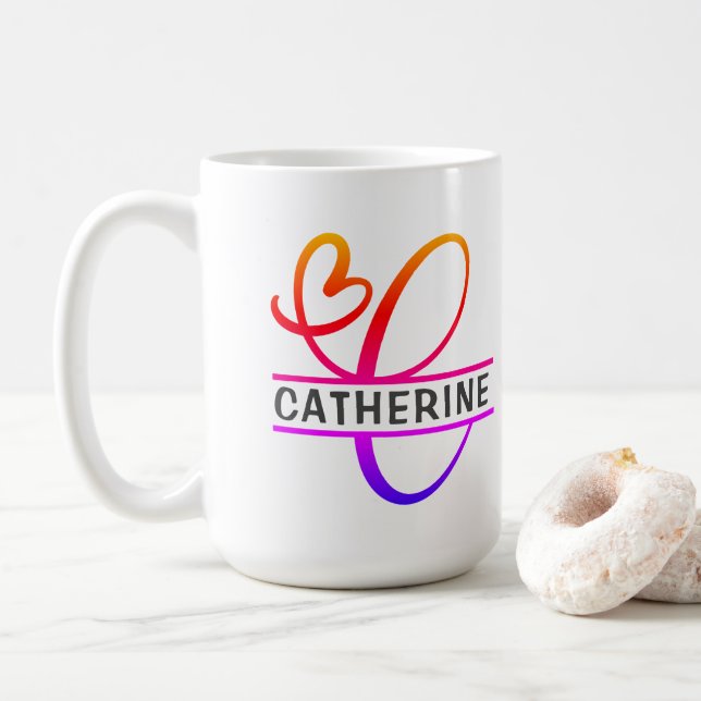 Heart Monogram Custom Coffee Mugs - Letter C (With Donut)