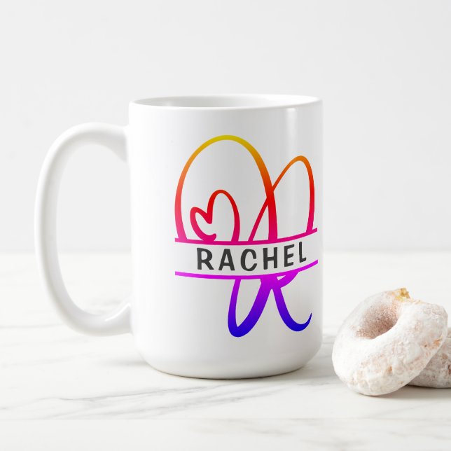 Heart Monogram Custom Coffee Mugs - Letter R (With Donut)