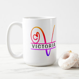 Heart Monogram Custom Coffee Mugs - Letter V