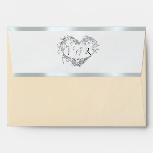 Heart Monogram & Flower- Peach/Silver Wedding Envelope