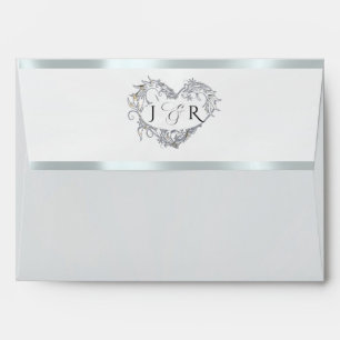Heart Monogram & Flower- Silver/Silver Wedding Envelope
