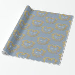 Heart monogram gold on dusty blue wedding wrapping paper<br><div class="desc">Golden affect heart monogram art on dusty blue gray gift wrapping paper. Heart wreath design encasing your own couples monogram initials in gold and white on a dusty blue gray or change to your own color choice. Other colors and matching items are available. © Original leaf drawing and design by...</div>