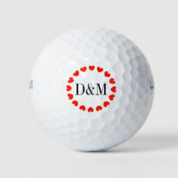 Heart monogram golf ball set for wedding couple