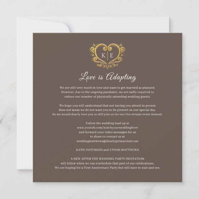 Heart monogram live stream wedding love adapting announcement (Front)