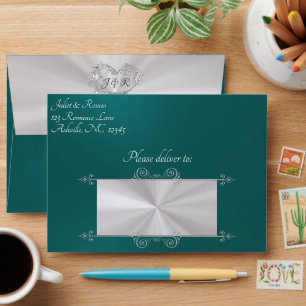 Heart & Monogram on Teal Wedding Envelope