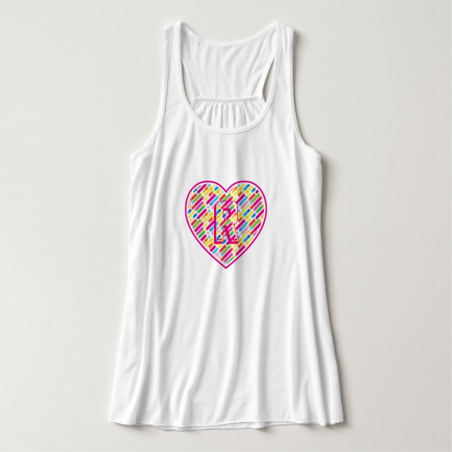 Heart Monogram Rainbow Diagonal Lines Pattern Art Tank Top (Design Front)