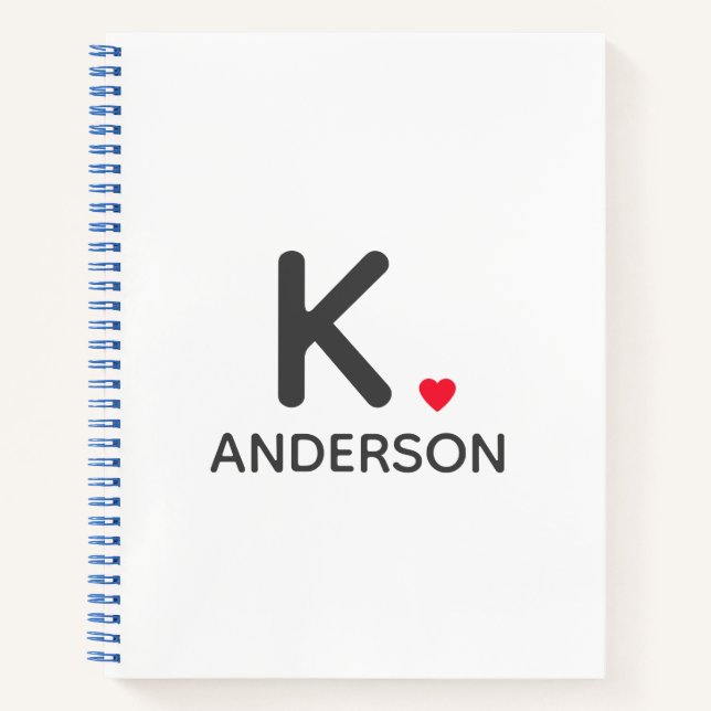 Heart Monogram Red Modern Minimalist Cute Notebook (Front)