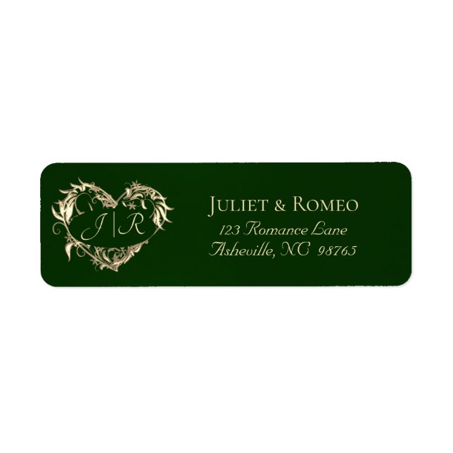 Heart Monogram Return Address - Emerald Label (Front)