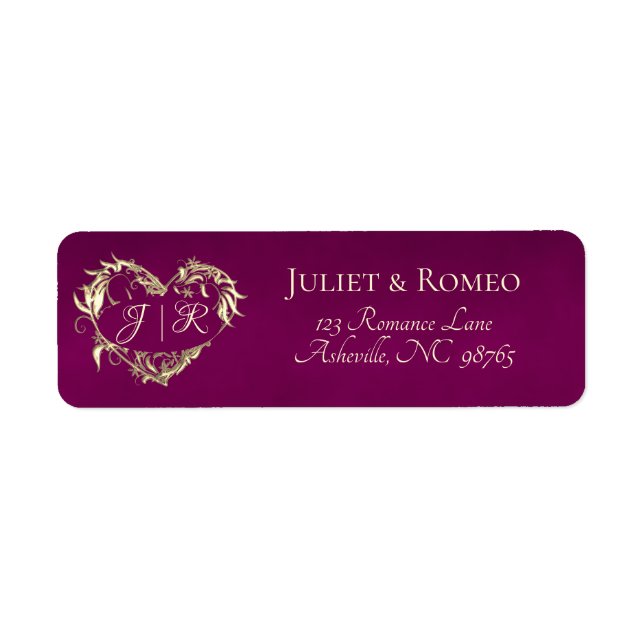 Heart Monogram Return Address - Plum Label (Front)