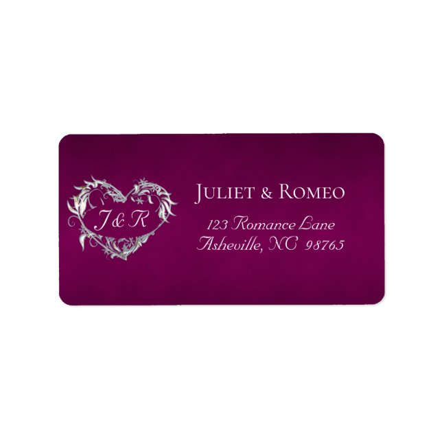 Heart Monogram Return Address - Plum Label (Front)