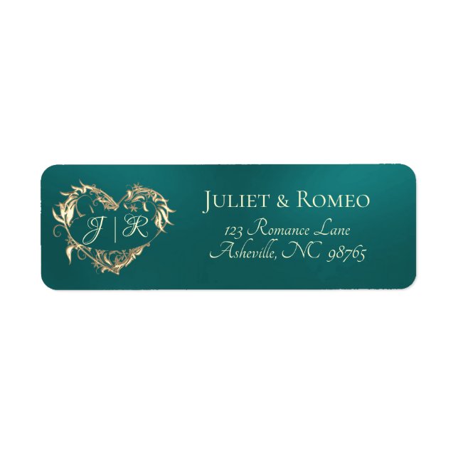 Heart Monogram Return Address - Teal Label (Front)